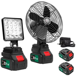 Kit 2 Ventilador De Mesa Portatil 8'' + Lanterna De Trabalho Portatil 4'' 2 Baterias