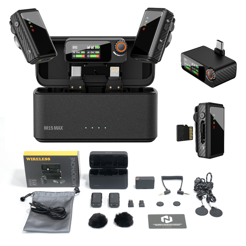 ZCCO-M15 MAX Microfone Lapela Kit Duplo Sem Fio Magnético c