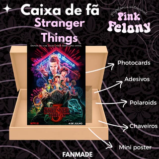 kit fanbox stranger things caixa varios itens adesivos polaroids