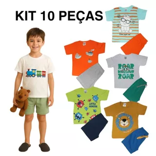 Kit Pijamas Infantis Masculinos de Verão – 10 Peças com Estampas que Brilham no Escuro! em Oferta na Shopee