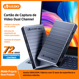VEDO Placa De Captura De Vídeo Canal Duplo 4K 60Hz Para Transmissão Ao Vivo Streaming e Podcasting Para PS5 Xbox Celular em Oferta na Shopee