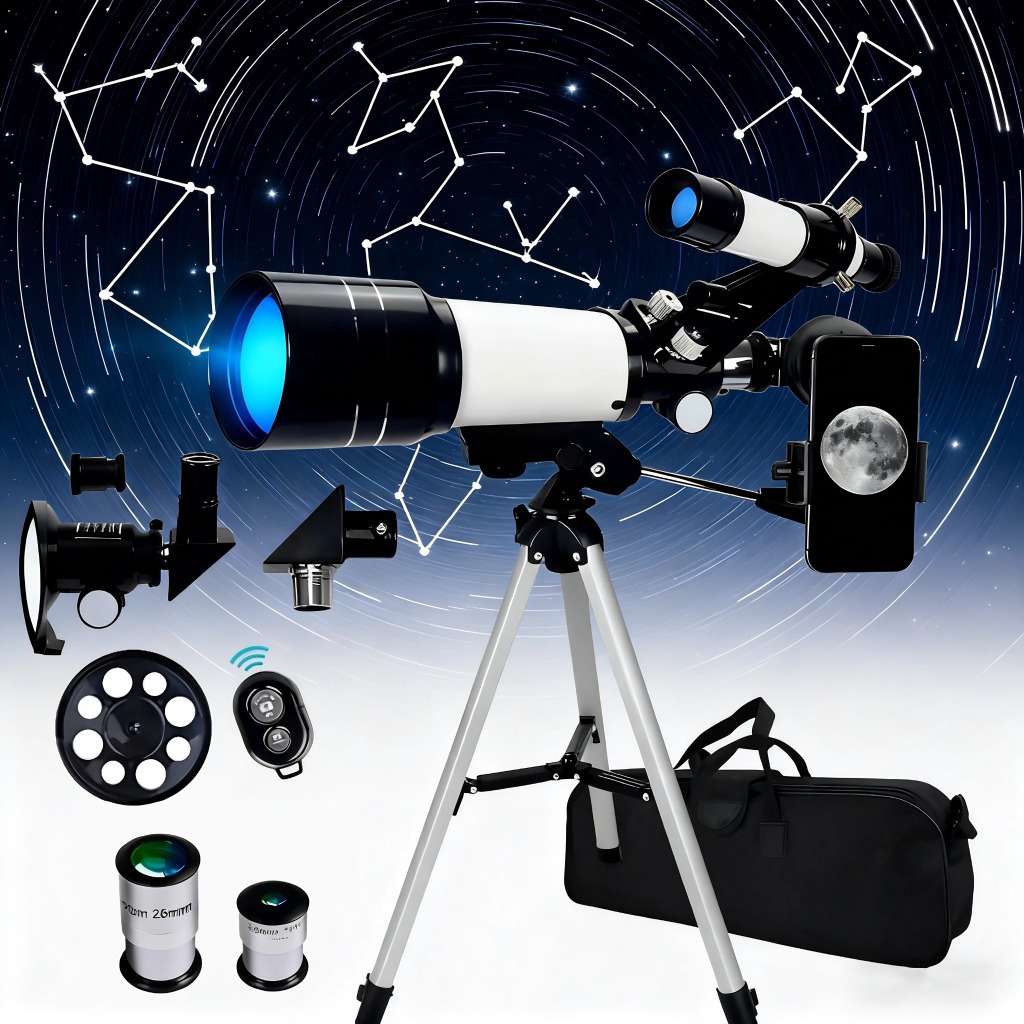 Telescópio Astronômico 70mm c/ Tripé, F400 70m, Controle Remoto