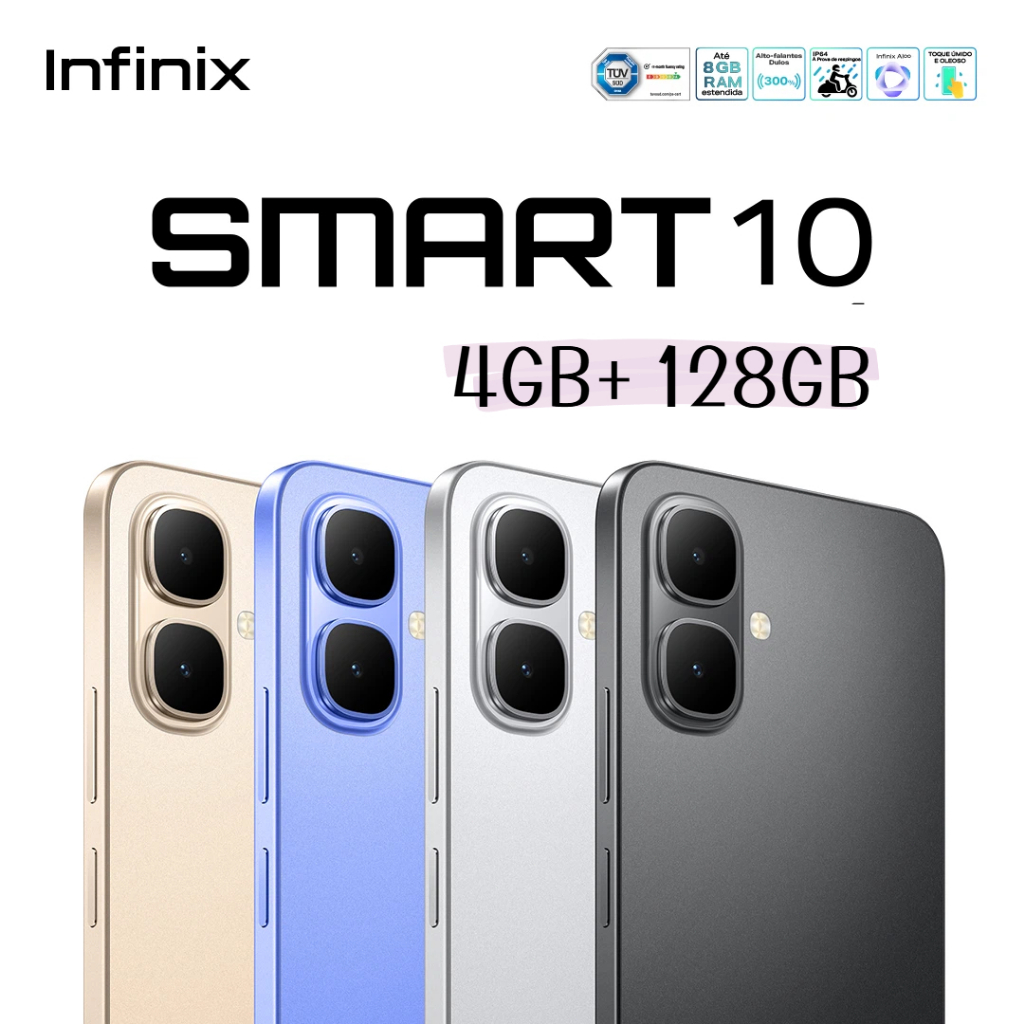 Infinix Smart 10 6.67" 120Hz, 4/128GB Proteção IP64,câmera 24MP, bateria 5000mAh