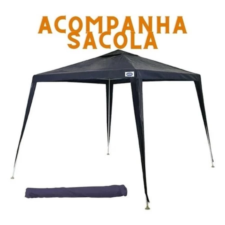 Tenda de Praia Mor Gazebo Azul Polietileno 3x3 Metros Desmontável