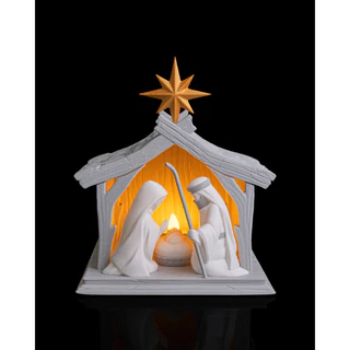 Luminária Presépio Nascimento de Jesus 19cm – Luz Decorativa Natalina com Sagrada Família e Estrela