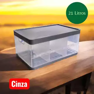 Caixa Organizadora Transparente 21L com Tampa e Divisórias Internas – Organização Completa em Oferta na Shopee