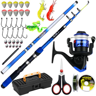 Kit Molinete de Pesca Vara Telescopica Mão 3,60 Caniço Presente de Natal Isca Artificial Mar Rio ... em Oferta na Shopee