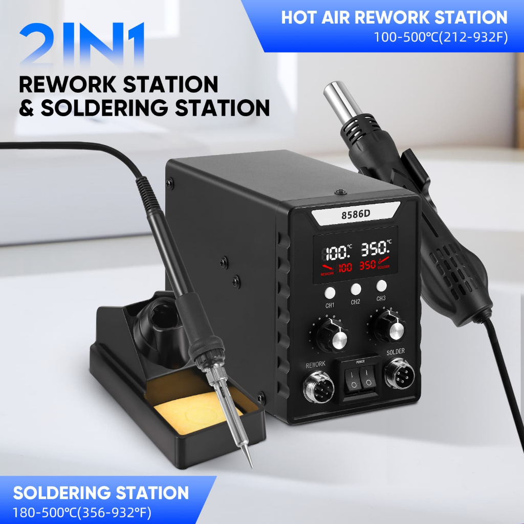 Estaçao de solda e retrabalho 8856D 45dB 1000W 2 em 1 Soprador de ar ...