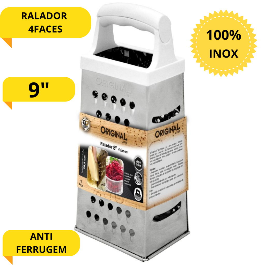 RALADOR 4 FACES INOX LINHA ORIGINAL - FINO, GROSSO, FATIAR E RALAR ...