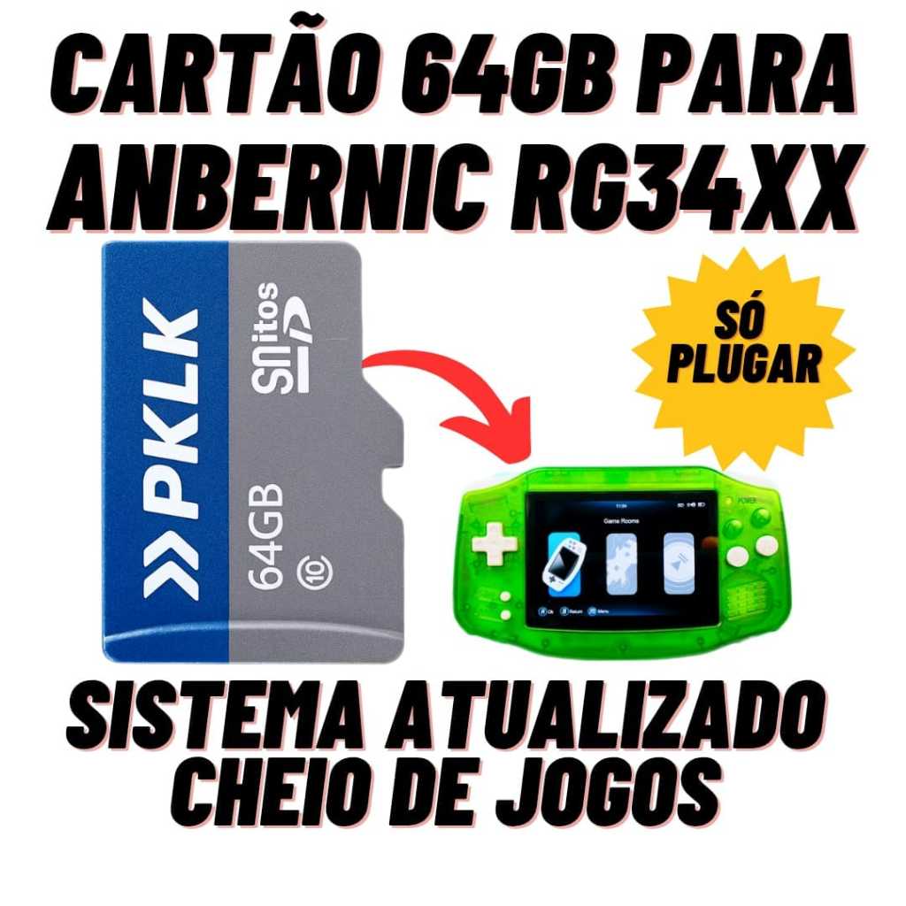 Cartão 64GB Com Sistema Atualizado e Jogos Para Anbernic RG34XX