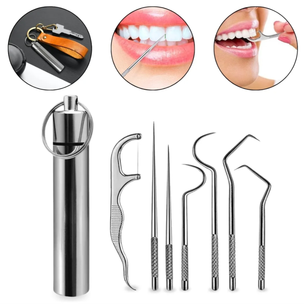 Kit 7 Instrumentos Inox Limpeza Removedor Tártaro Higiene Bucal Limpeza Saúde