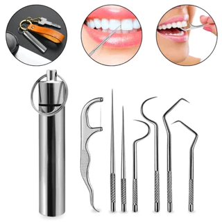 Kit 7 Instrumentos Inox Limpeza Removedor Tártaro Higiene Bucal Limpeza Saúde