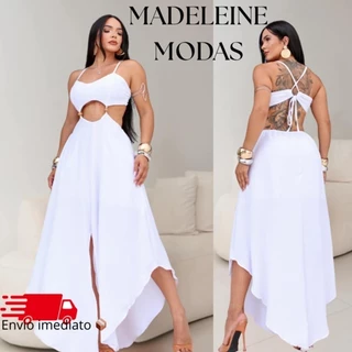 Vestido Longo com Fenda e Bojo – Feminino com Amarração nas Costas e Elástico Ajustável | Tamanhos P M G GG