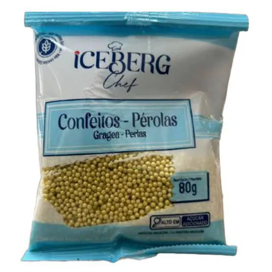 Confeito Dourado Pérolas/Miçangas Açúcar Micro Iceberg 80g -