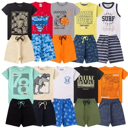 Kit 10, 6 ou 4 Peças Roupa Infantil Menino Verão