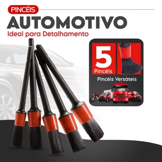 Kit 5 Pincéis Detalhamento Automotivo Lavagem Interior Roda Motor Cerdas Firmes