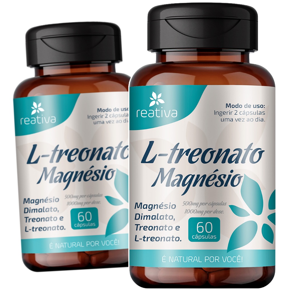 2x Magnesio Treonato Alta Concentração 1000mg 60caps L-Treonina ...