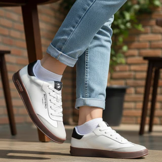 Tênis Feminino Bottero Couro Sneaker Casual Sola Reta Leve Macio Confortável Original
