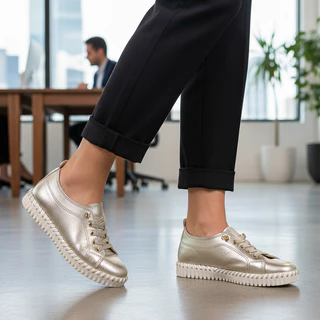 Tênis Feminino Bottero Twister Calce Fácil Couro Legítimo Metalizado Flexível Original Bottero