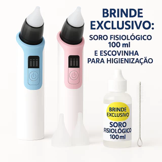 Aspirador Nasal Recarregável para Bebês Crianças Silicone ajustável sucção elétrica + Brindes Soro Fisiológico e Escova
