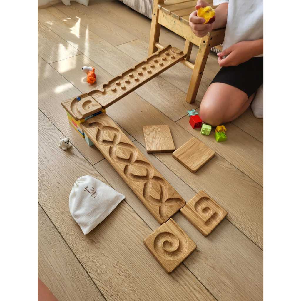 Conjunto Pista De Bolinhas De Gude, Brinquedo Sensorial Madeira Natural ...