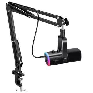 Microfone FIFINE AM8 Dinâmico com Braço Articulado Preto, microfone gamer para jogos e podcast com rgb