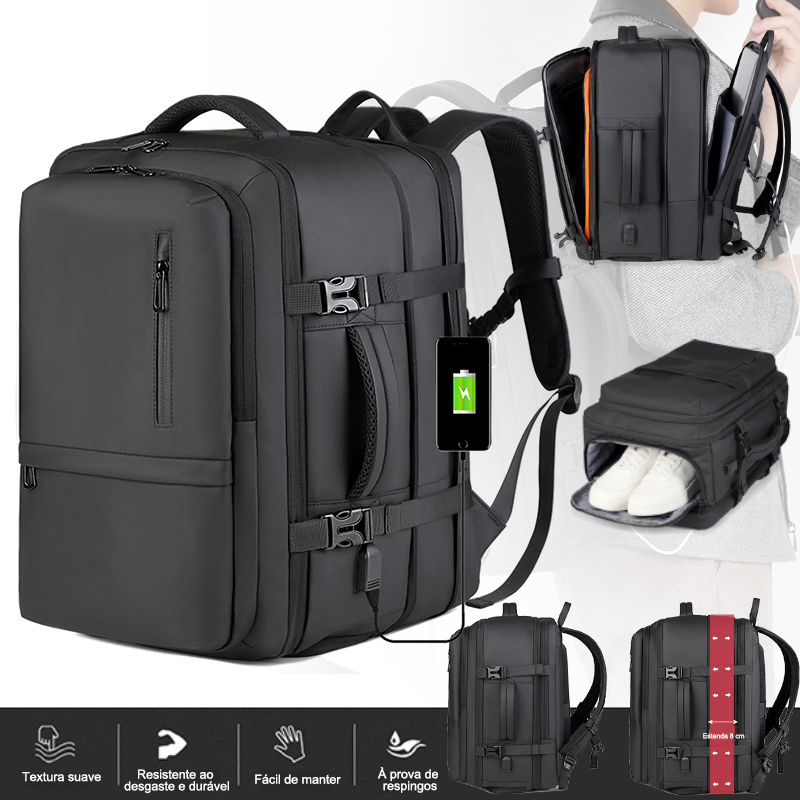 Mochila Expansível Multifuncional com USB e Compartimento para Computador – Grande Capacidade e Leveza para Viagens
