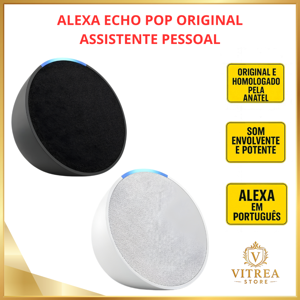 Alexa Echo Pop Original | Som Envolvente | Smart Speaker Compacto | Wi ...
