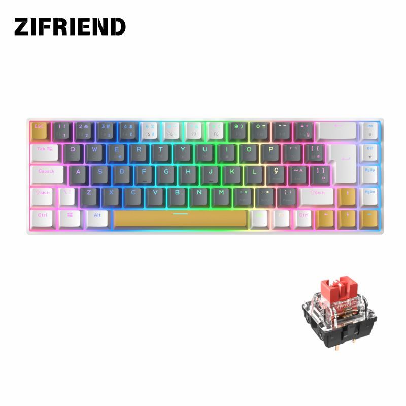 ZIFRIEND TK68 Teclado Mecânico 60% ABNT2 Com Fio Gamer Escritório