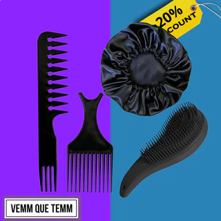 Kit Construção Pente Jacaré, Pente Garfo, Touca De Cetim & Escova Magica - (Cores Sortidas)