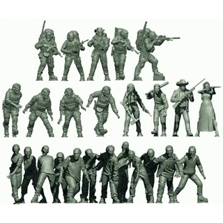 Kit Miniaturas Zumbis e Survivors Civis e Militares 25 peças