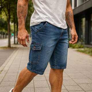 Kit 3 Bermuda Masculina Cargo Brim Sarja Jeans 6 Bolsos