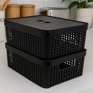 Caixa Organizadora com Tampa 11 Litros 36x27x12 Cesto Grande Plástico Resistente Multiuso em Oferta na Shopee