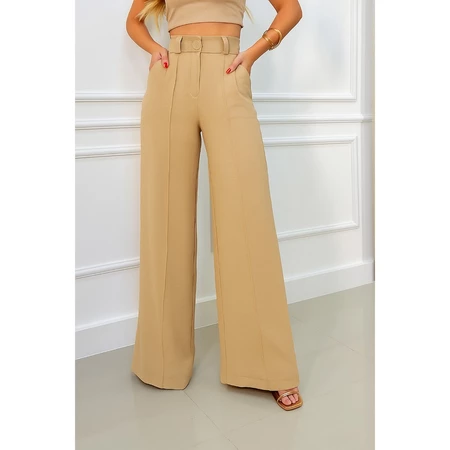 Calça feminina pantalona wide leg duna com botão