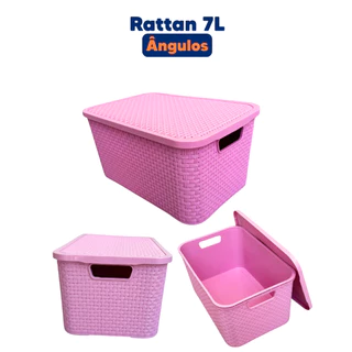 Kit Caixa Cesto Organizador Multiuso 7 Litros Rattan Com Tampa Ideal para Armarios, Cozinha, Banheiro, Escritorio em Oferta na Shopee