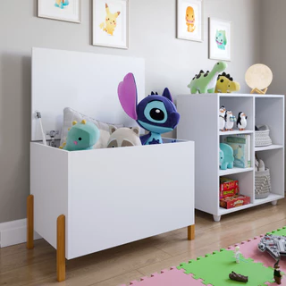 Baú Kids Caixa De Brinquedos Organizadora Branca Com Pés em Madeira Maciça em Oferta na Shopee
