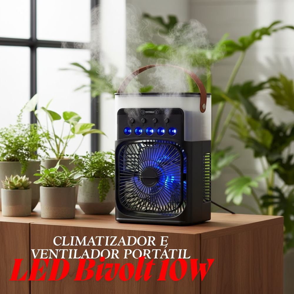 Climatizador Portátil Ventilador Evaporativo LED Compacto Silencioso ...