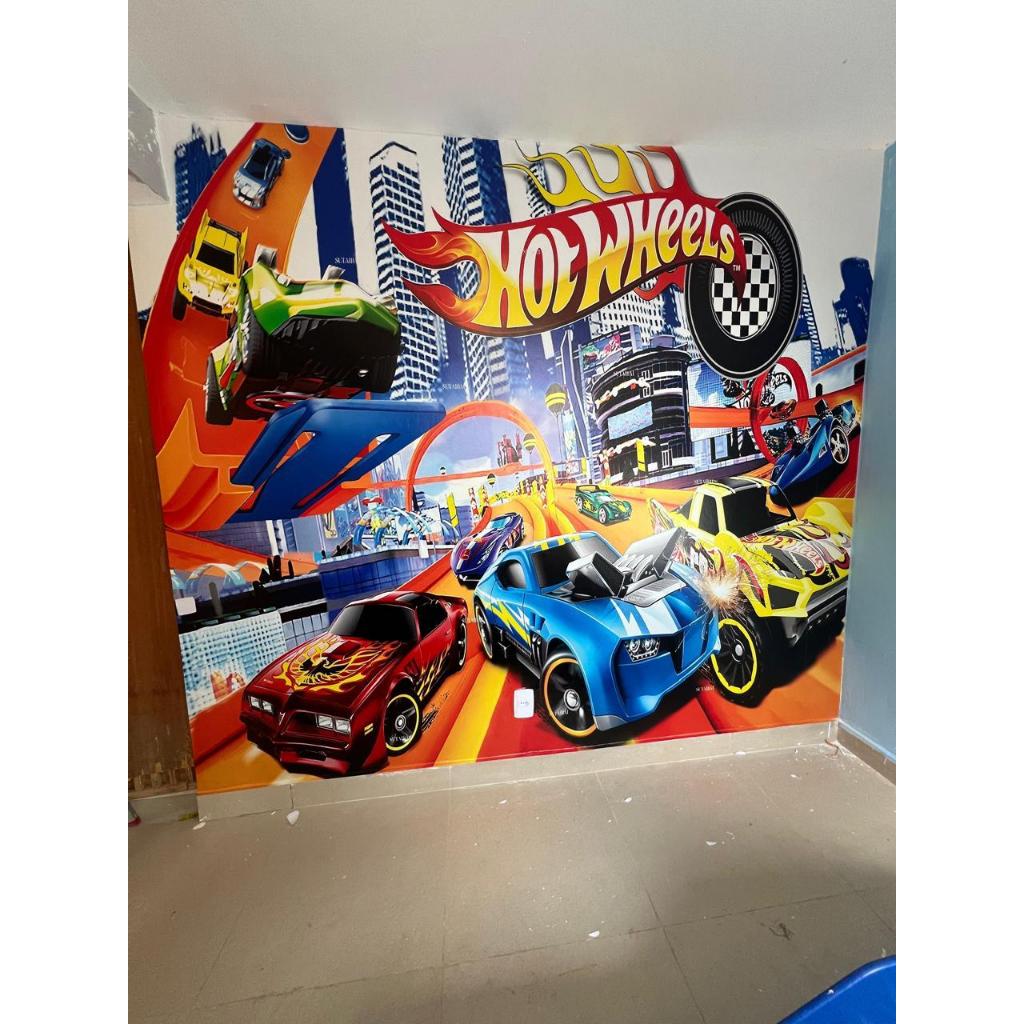 Papel de Parede Adesivo Hot wheels Lavável Quarto Infantil - Painel ...