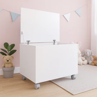 Baú Kids Caixa De Brinquedos Organizadora Com Tampa E Rodas Branco em Oferta na Shopee