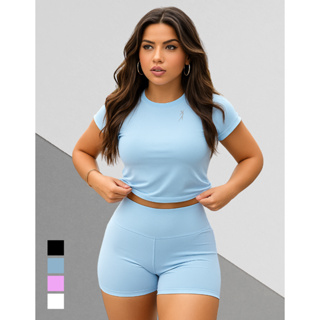 Conjunto Fitness Blusa Slim Fit Manga Curta Blusa de Compressão e Short Fitness Academia Premium