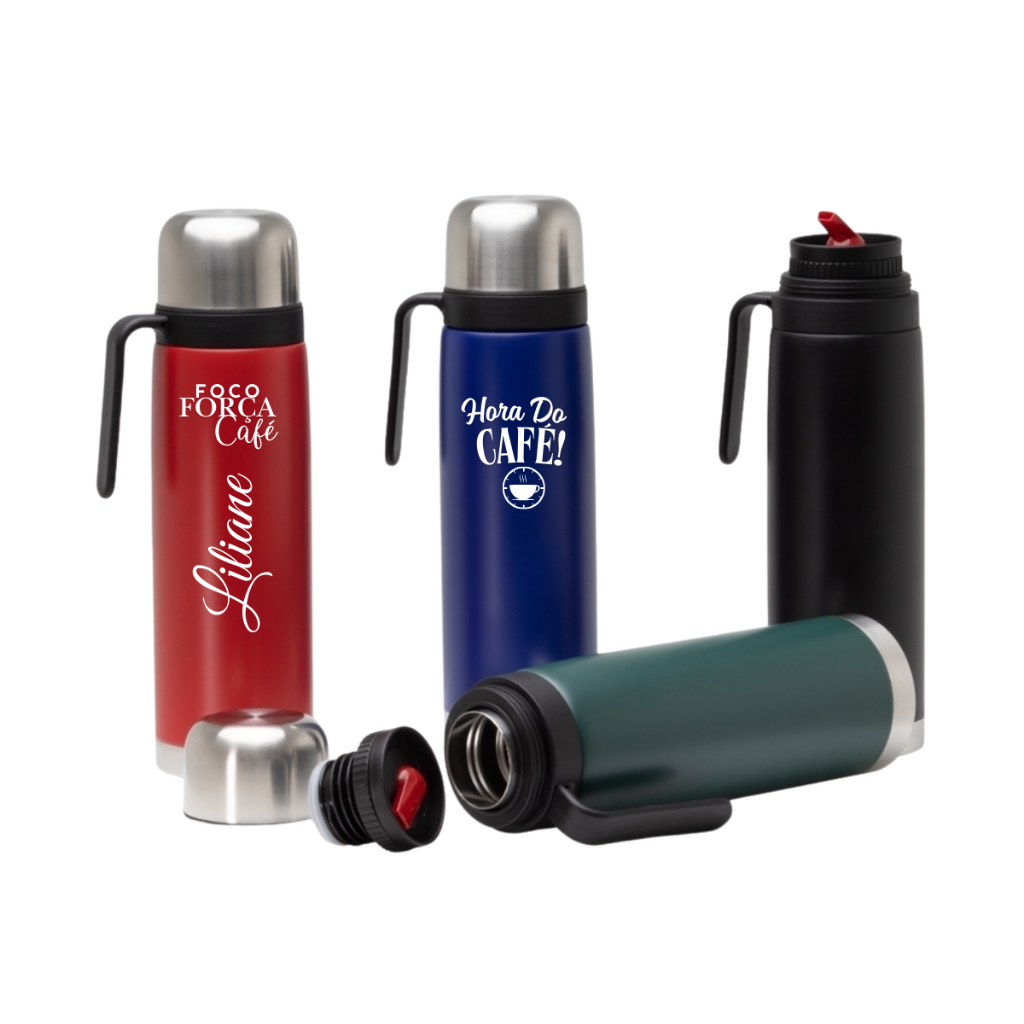 Garrafa Personalizada Café Térmica Original 1 Litro Premium C/ Copo Quente Durabilidade