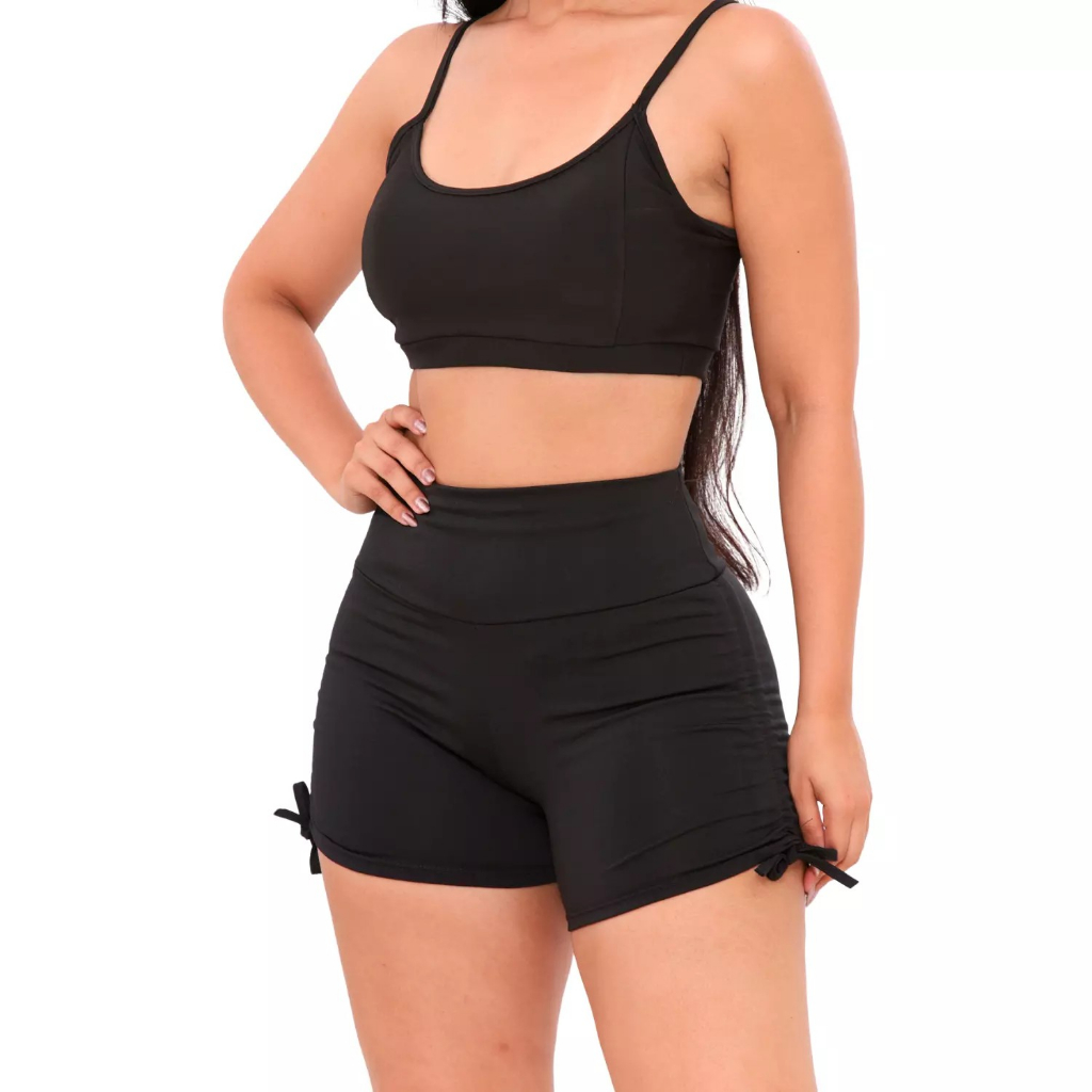 Conjunto Short Curto com Cordinha Roupa Academia Fitness Feminino ...