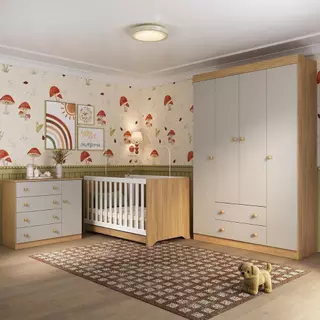 Quarto de Bebê Completo com Berço Americano 3 em 1 p/Colchão 130x70cm Encanto Multimóveis MP4581 em Oferta na Shopee