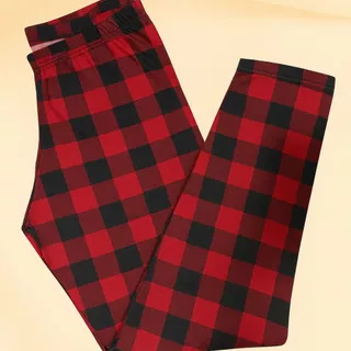 01 Un Calça Feminina Xadrez Vermelha Pijama Poliéster Natal