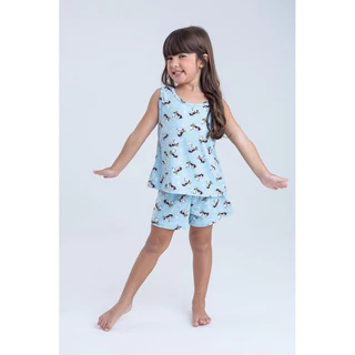 kit 2 pijamas infantis menina regata malha sued confortáveis para dormir estampas variadas em Oferta na Shopee