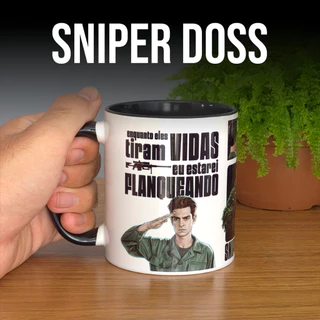 Sniper Doss - Caneca Porcelana Grande Preta 325ml Estampa Battlefield 6 Coleção Gamer