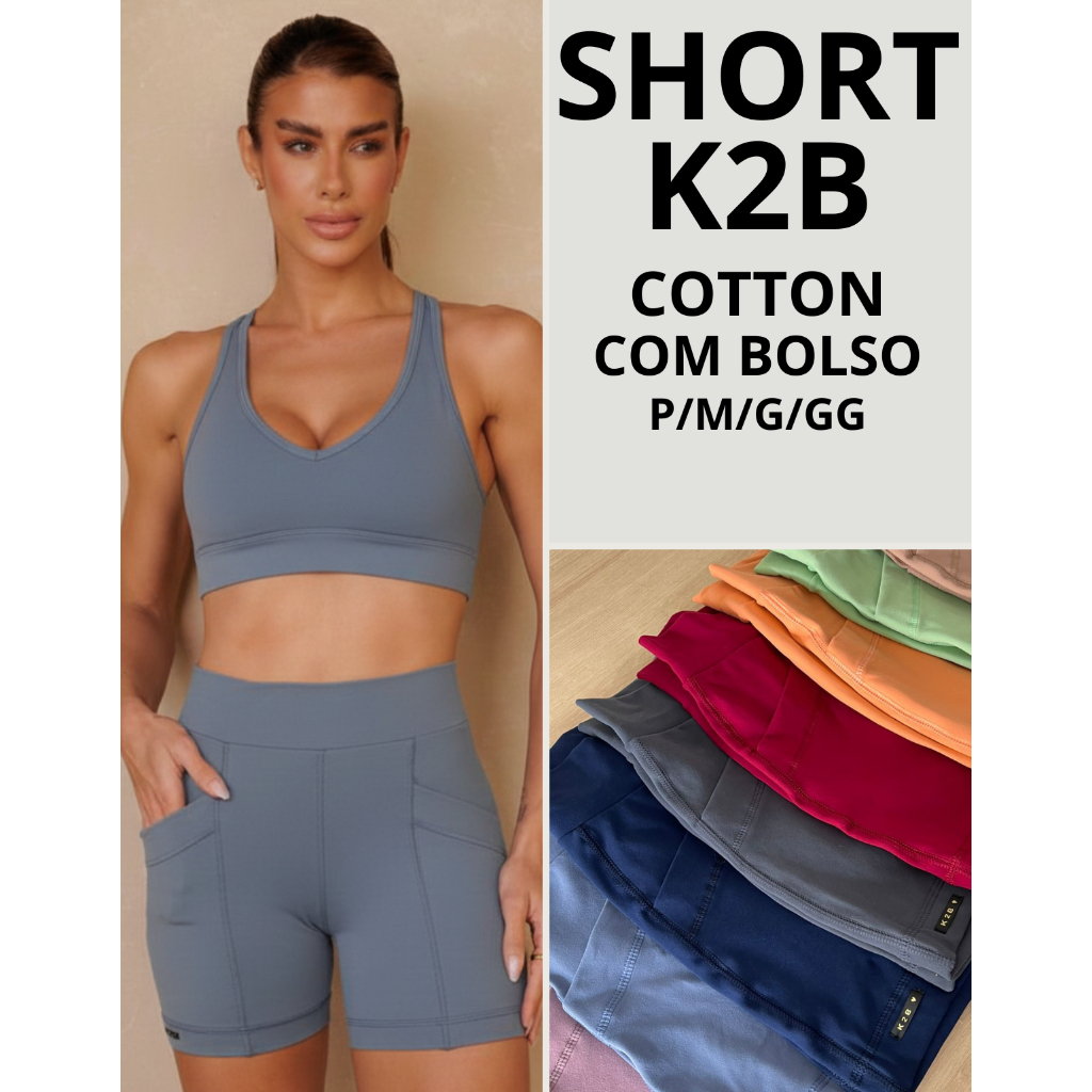 Short K2b Feminino Com Bolso Academia Caminhada Tecido Grosso