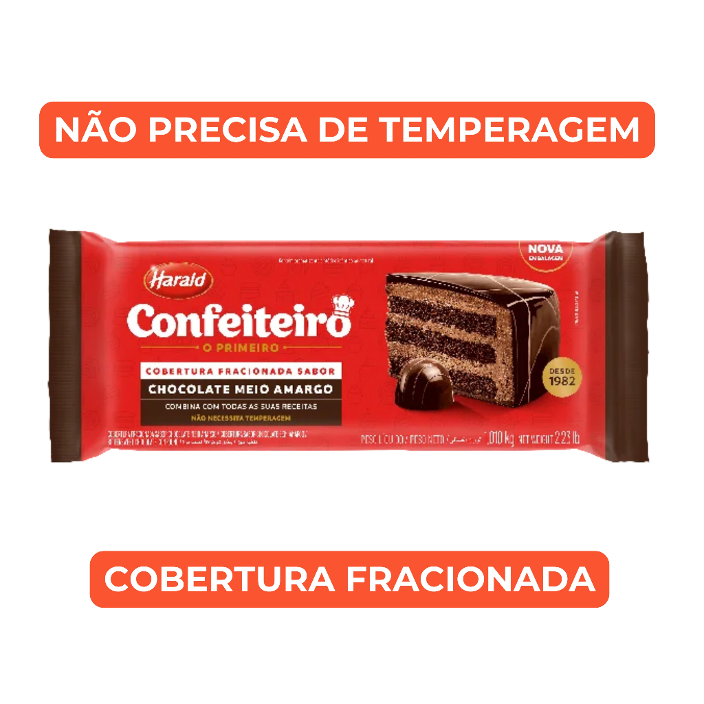 Cobertura Confeiteiro Meio Amargo Harald Barra 1,010kg Choco