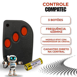 Controle Remoto 433mhz para Portão Eletrônico com pilha tipo Compatec