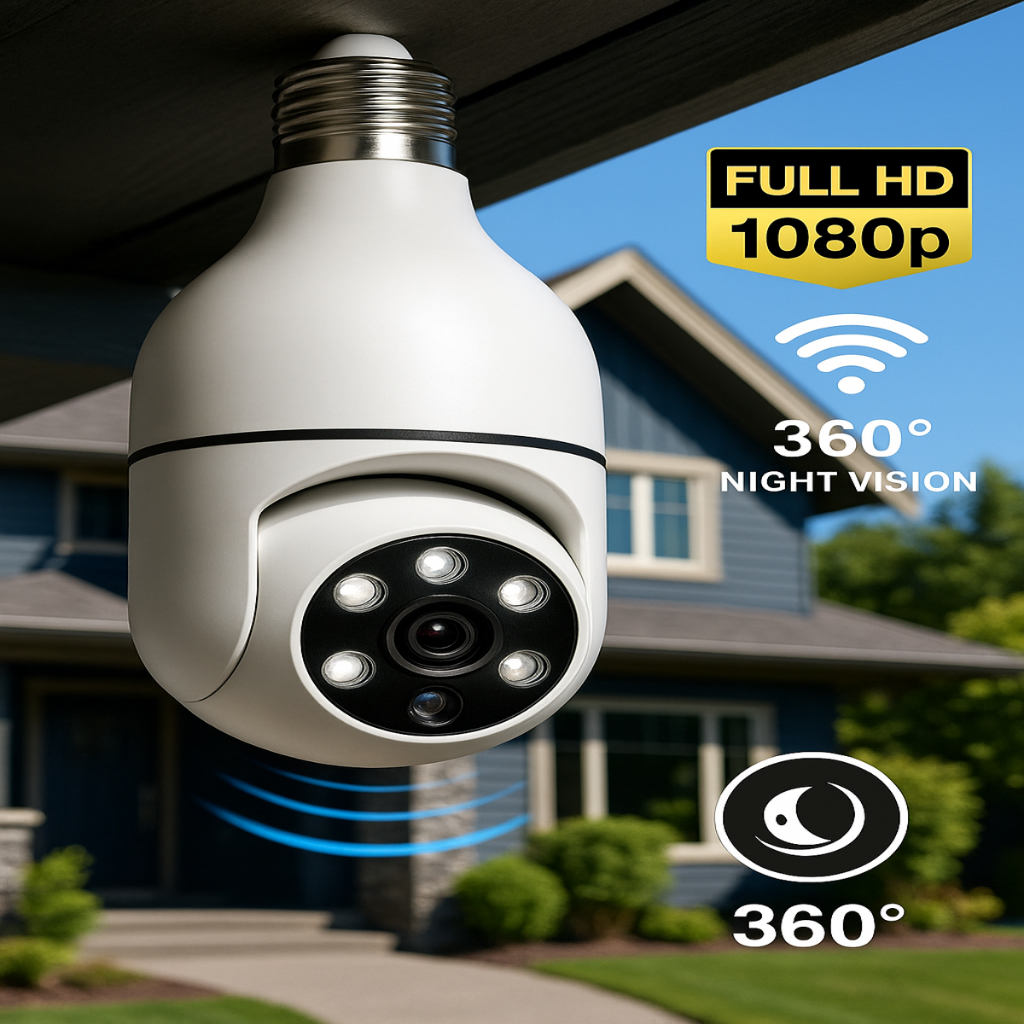 Câmera Lâmpada 360° Wi-Fi FullHD Segurança, Visão Noturna, Vigilância ...